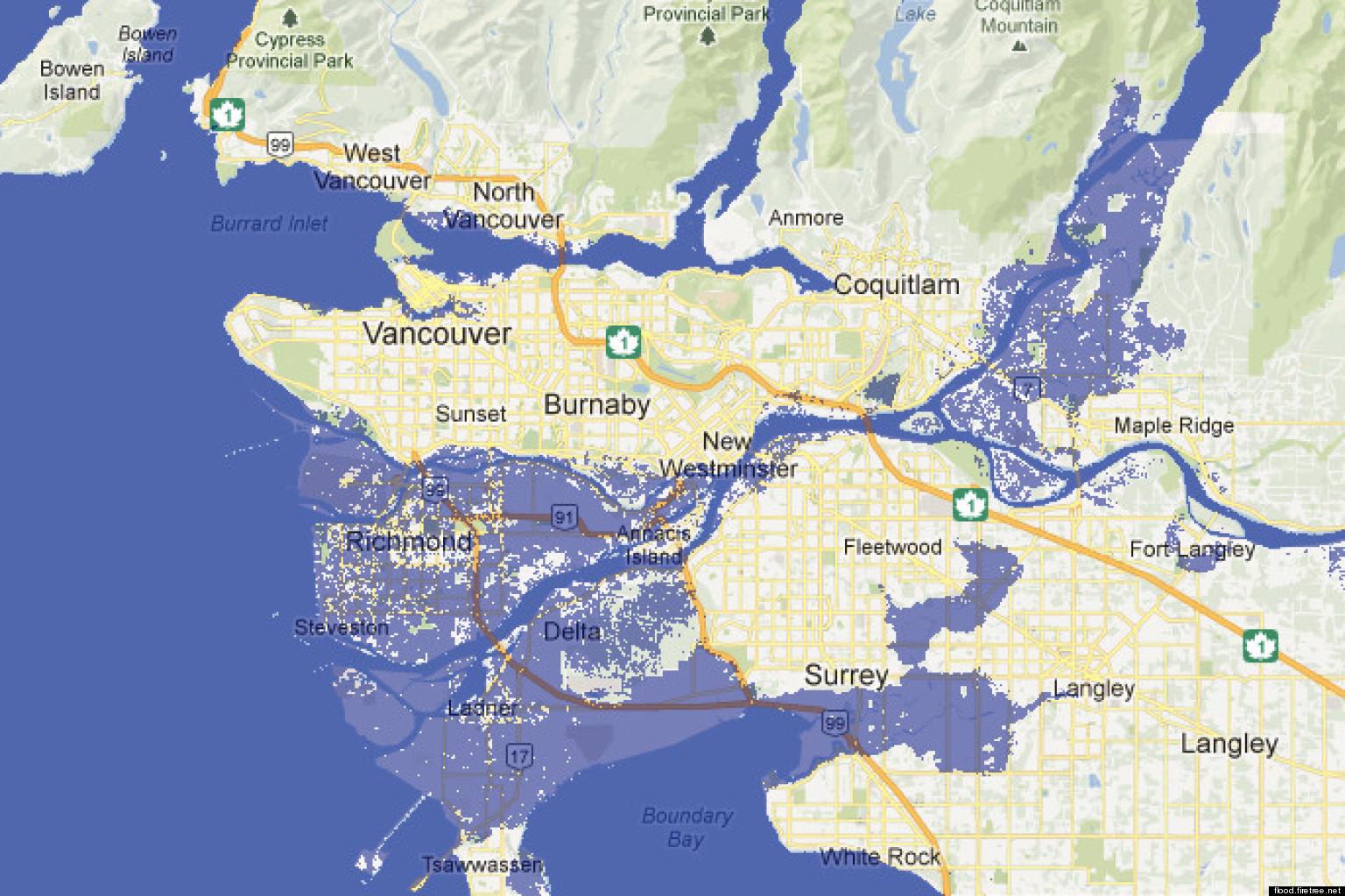 バンクーバーでの洪水地図 地図のバンクーバー水 ブリティッシュコロンビア州 カナダ