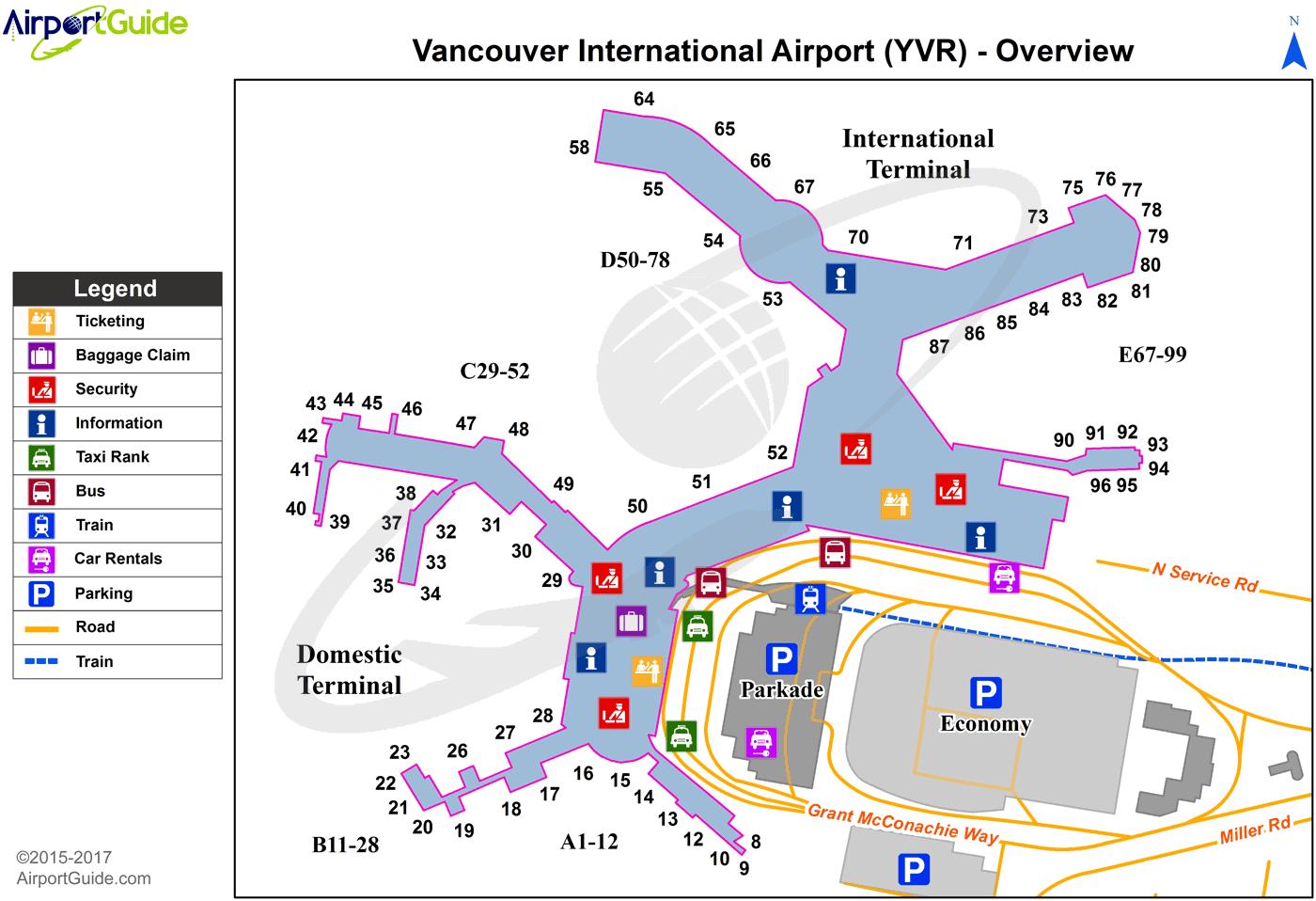 バンクーバー国際空港地図 バンクーバー空港の出発地図 ブリティッシュコロンビア州 カナダ