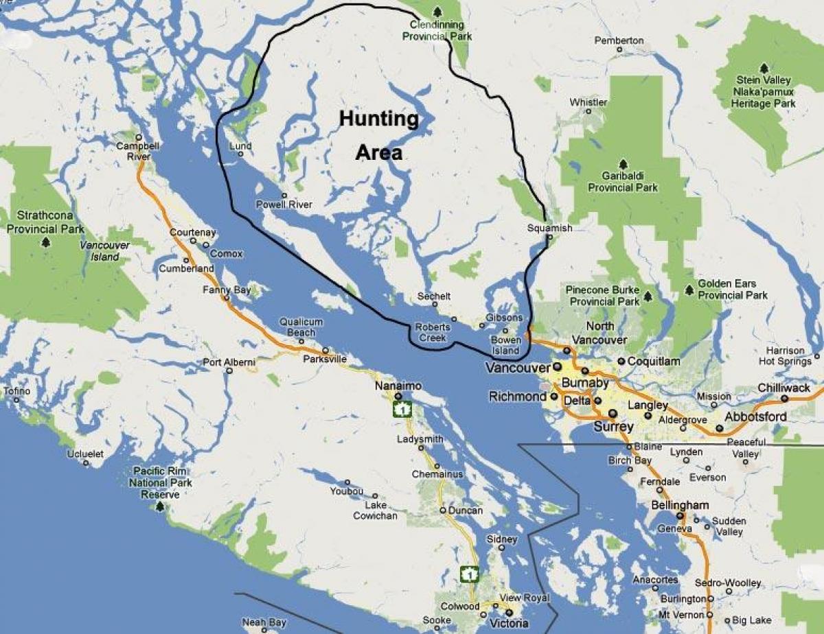 バンクーバー島の狩猟地図 地図のバンクーバー島の狩猟 ブリティッシュコロンビア州 カナダ