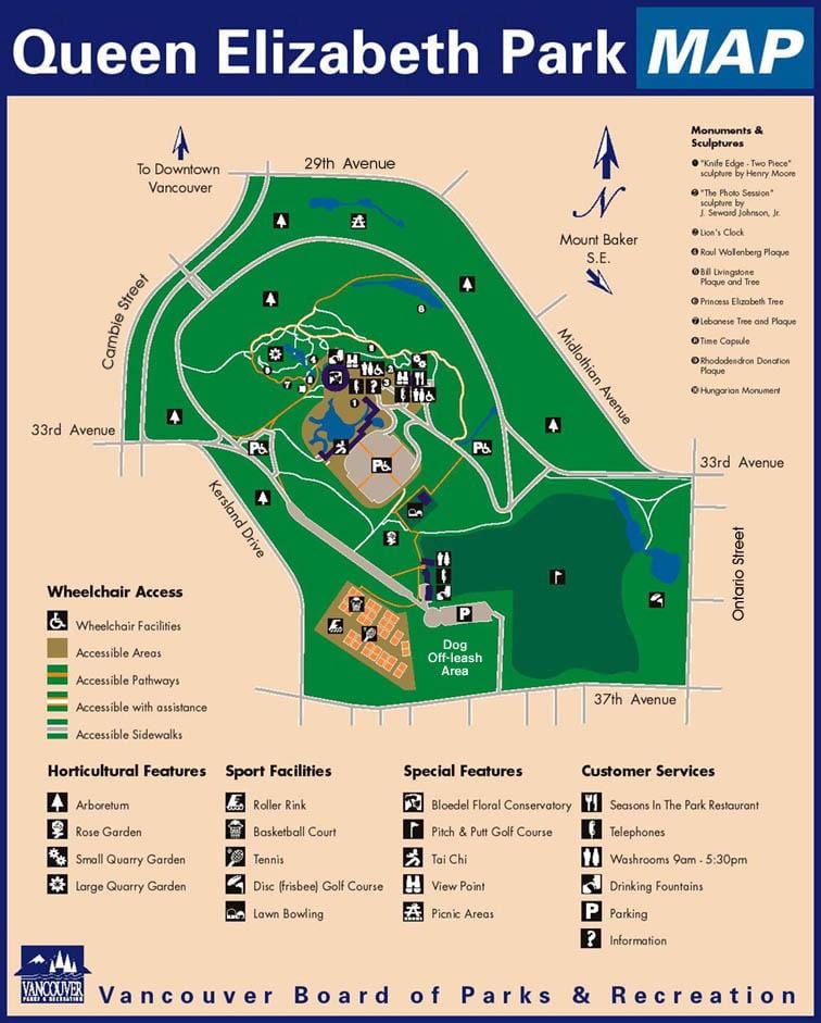 地図クイーンエリザベスパークバンクーバー