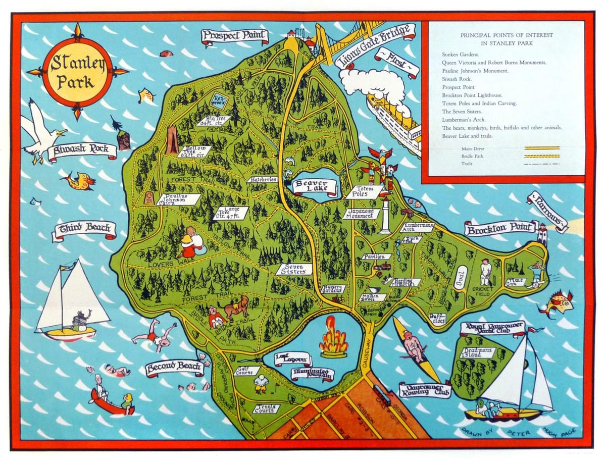 地図のスタンレーパークを歩く