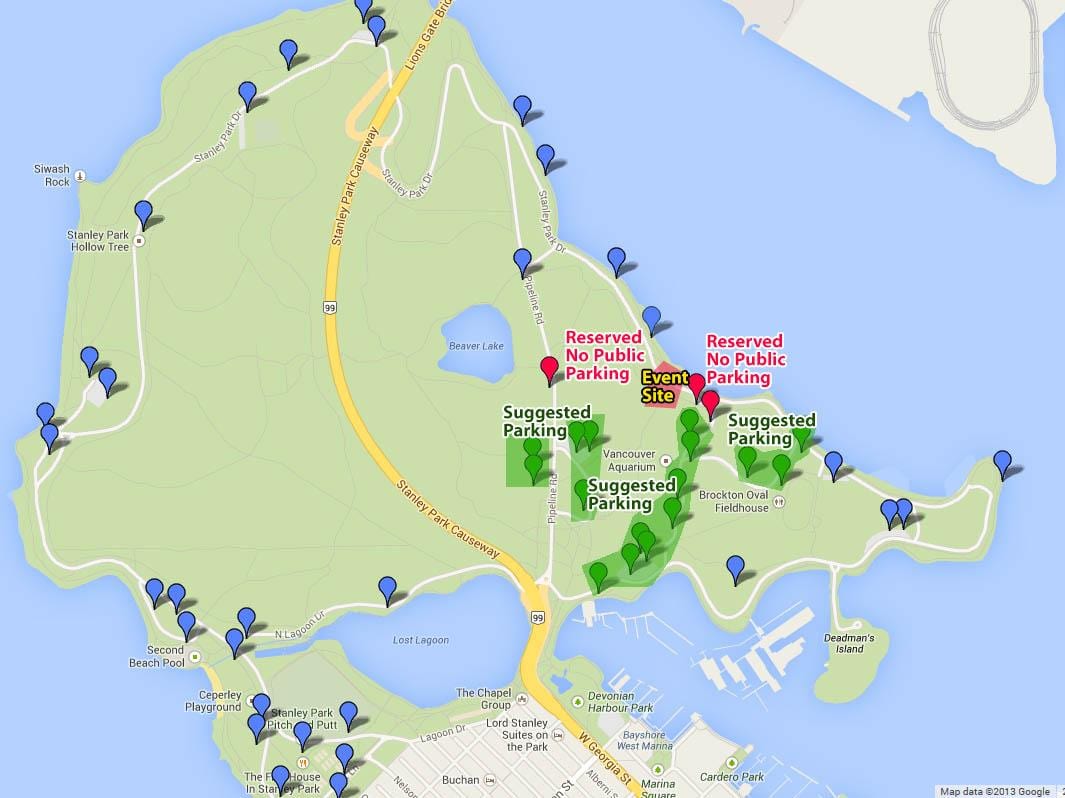 地図のスタンレーパーク駐車場