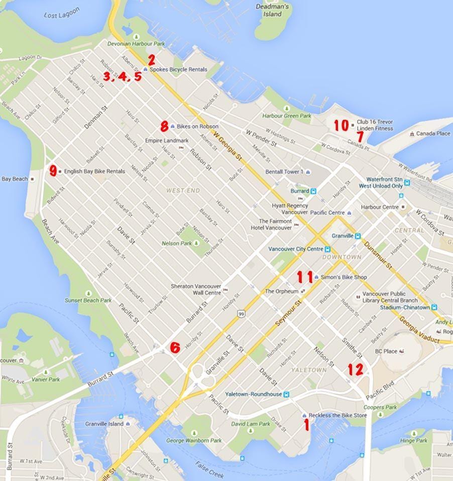 バンクーバーに自転車を地図