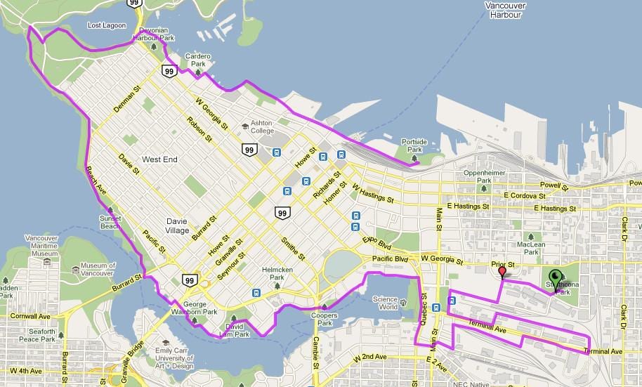 市内のバンクーバーバイクの地図
