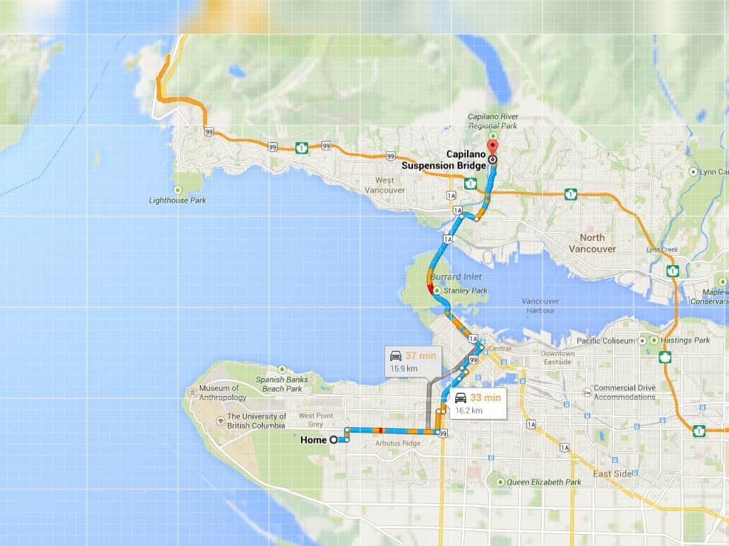 地図のバンクーバー橋