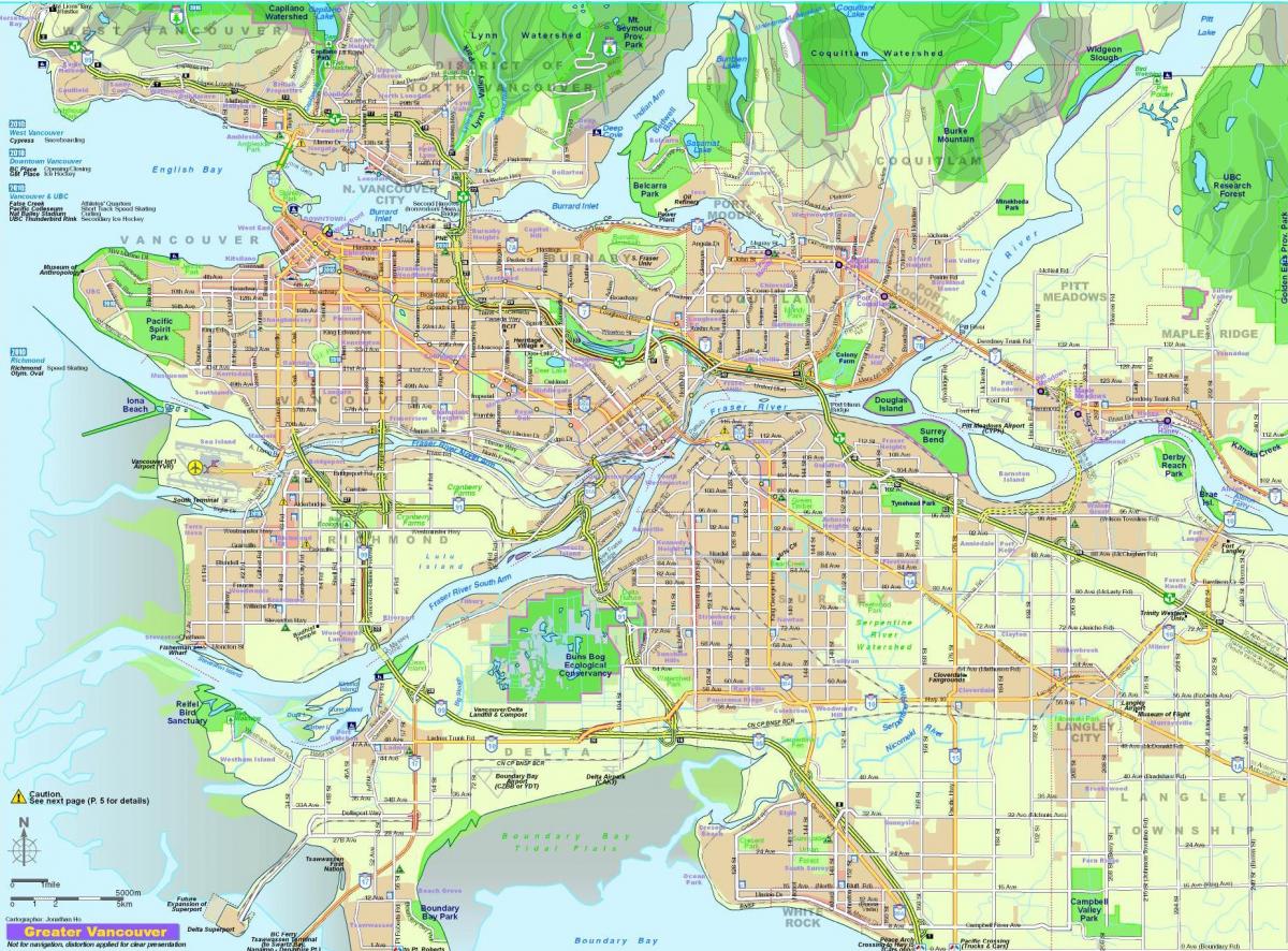 市内地図のvancouver bcカナダ