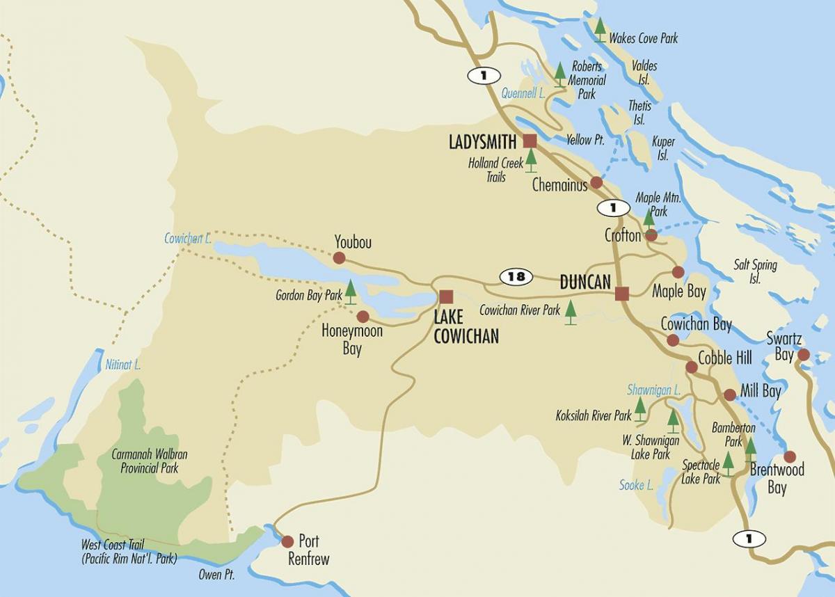 地図のダンカンバンクーバー島 