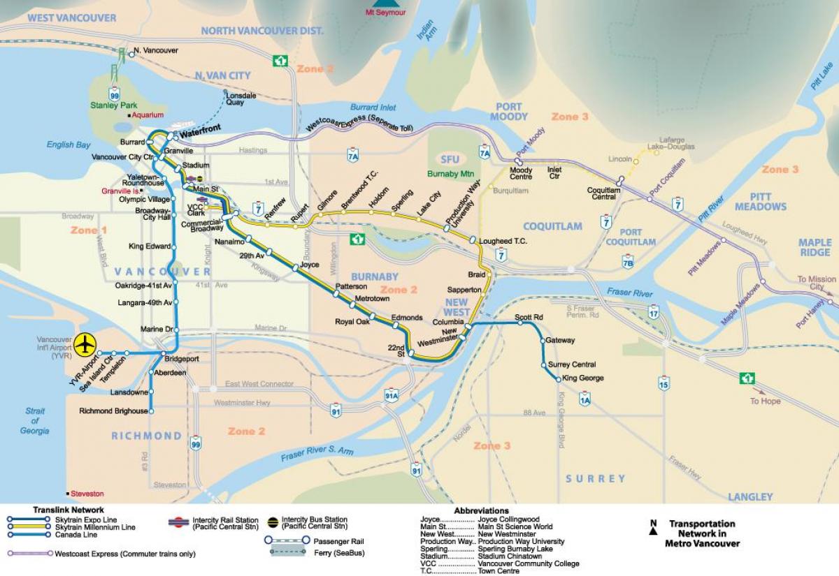 vancouver bc地下鉄の地図