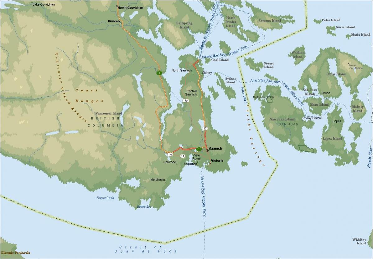 地図のライガーデンズバンクーバー島