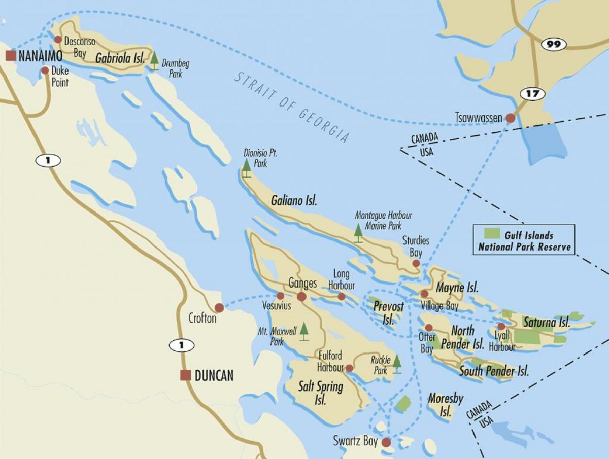 地図gulf島bcカナダ