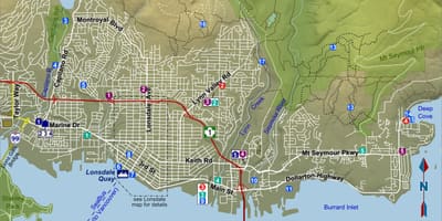 地図のノースショアバンクーバー