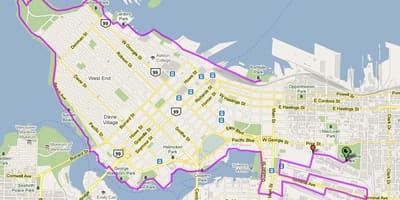 市内のバンクーバーバイクの地図