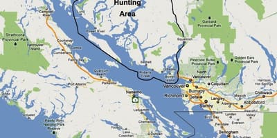 地図のバンクーバーアイランド狩り