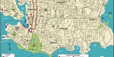 地図のバンクーバー島の観光名所