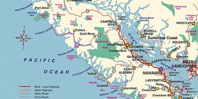 地図のバンクーバー島キャンプ場 