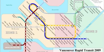 地図のバンクーバー空港電車