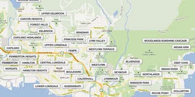 地図の地区の北部バンクーバー 