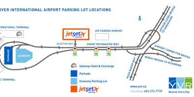 バンクーバー空港駐車場を地図