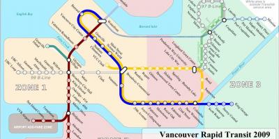 公共交通機関のバンクーバーの地図