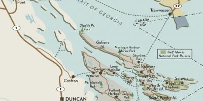 地図のバンクーバー島湾岸諸島